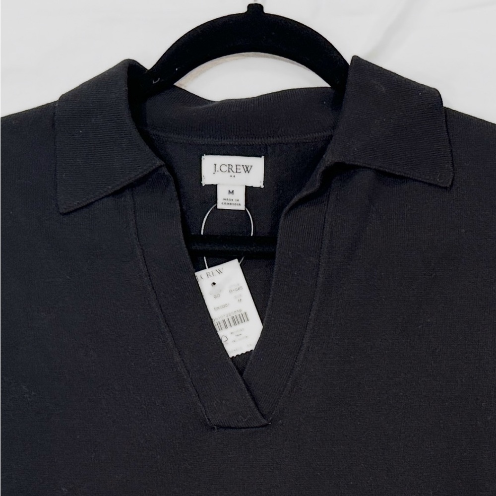 NWT J. Crew cotton black v-neck collared sweater tee size Medium - Picture 7 of 9